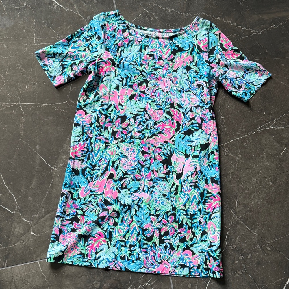 Girls Lilly Pulitzer mini Marlowe dress in Onyx Let’s Get Wild